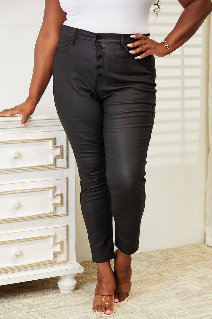 Kancan Full Size High Rise Black Coated Ankle Skinny Jeans - Bottoms