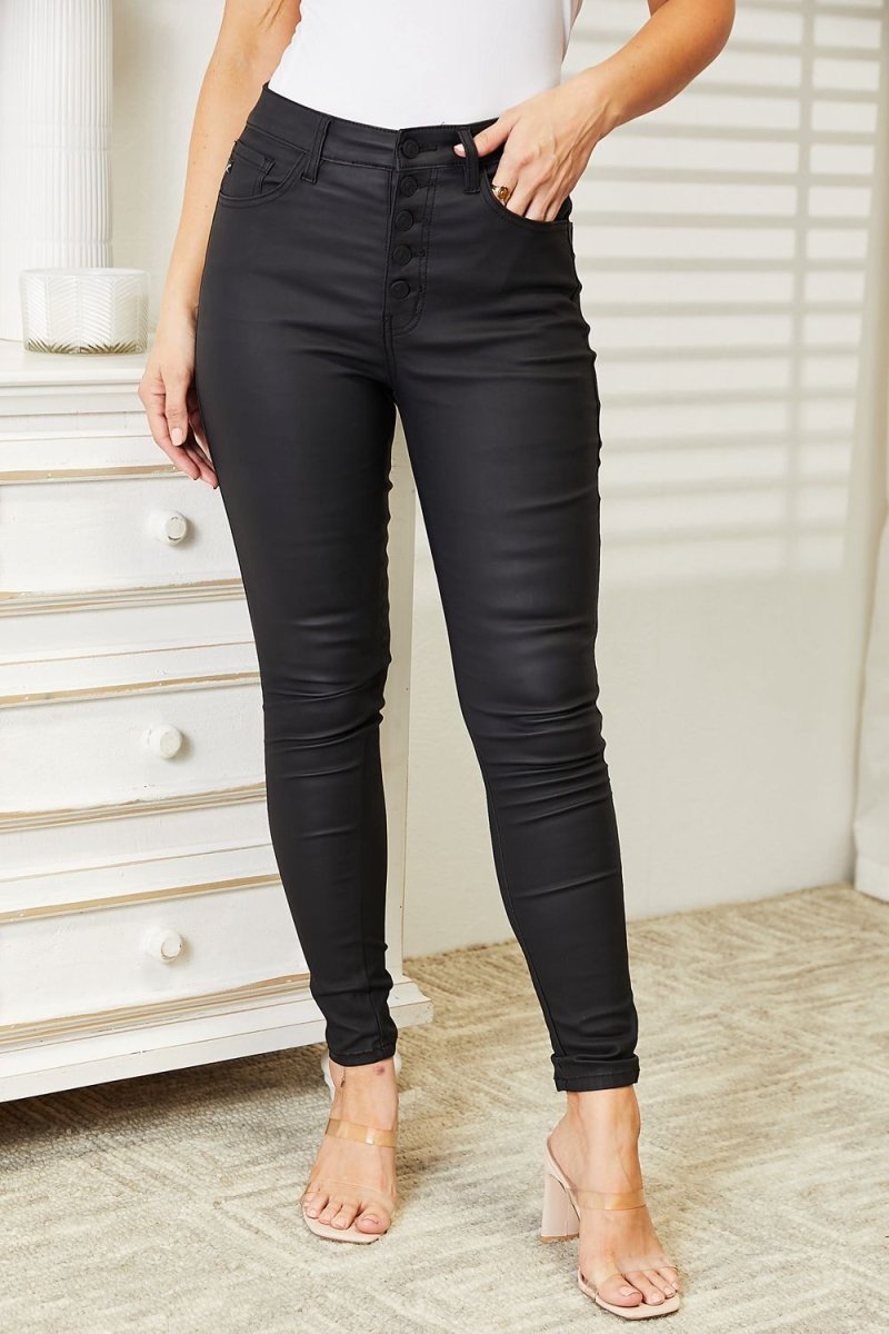 Kancan Full Size High Rise Black Coated Ankle Skinny Jeans - Bottoms
