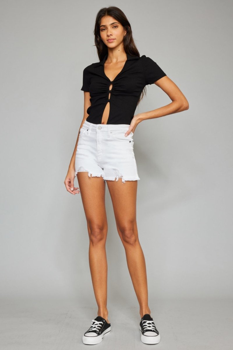 Kancan Full Size High Rise Frayed Hem Denim Shorts - Bottoms