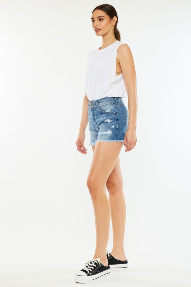 Kancan Full Size High Rise Raw Hem Denim Shorts - Bottoms