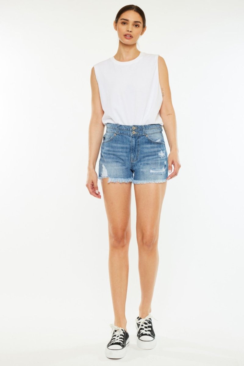 Kancan Full Size High Rise Raw Hem Denim Shorts - Bottoms