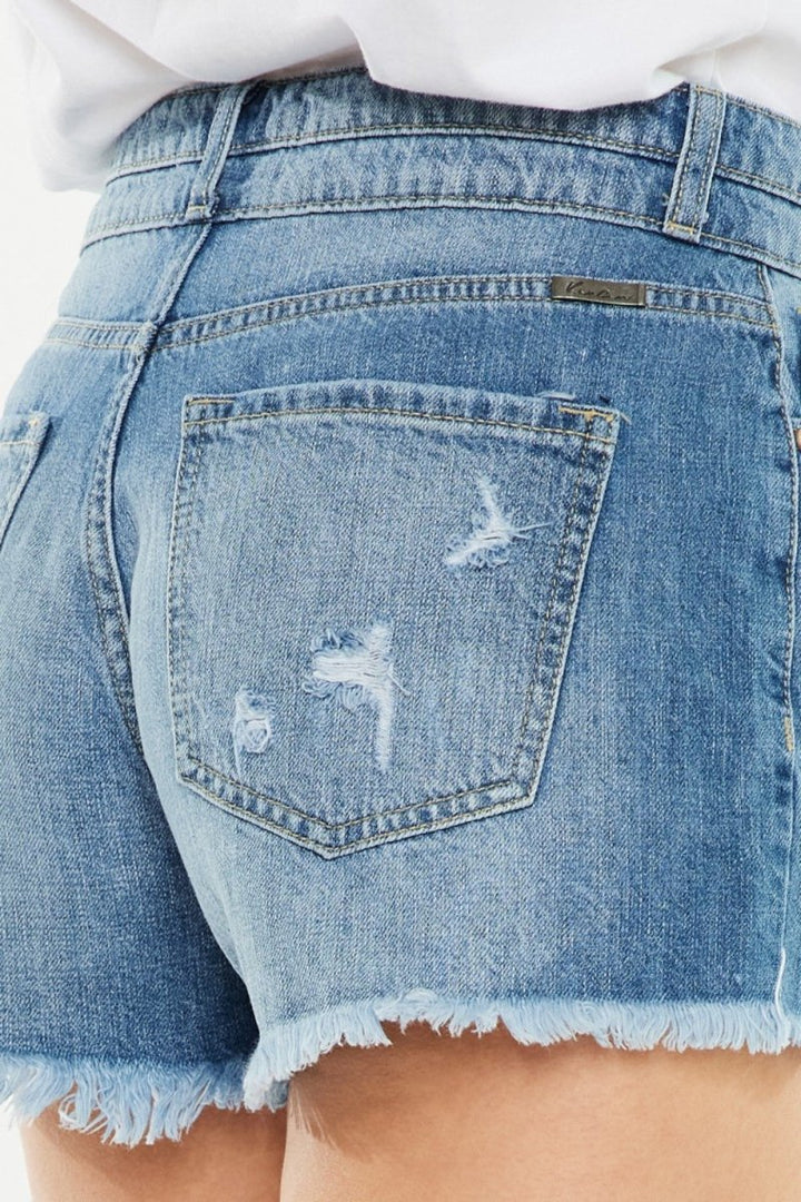 Kancan Full Size High Rise Raw Hem Denim Shorts - Bottoms