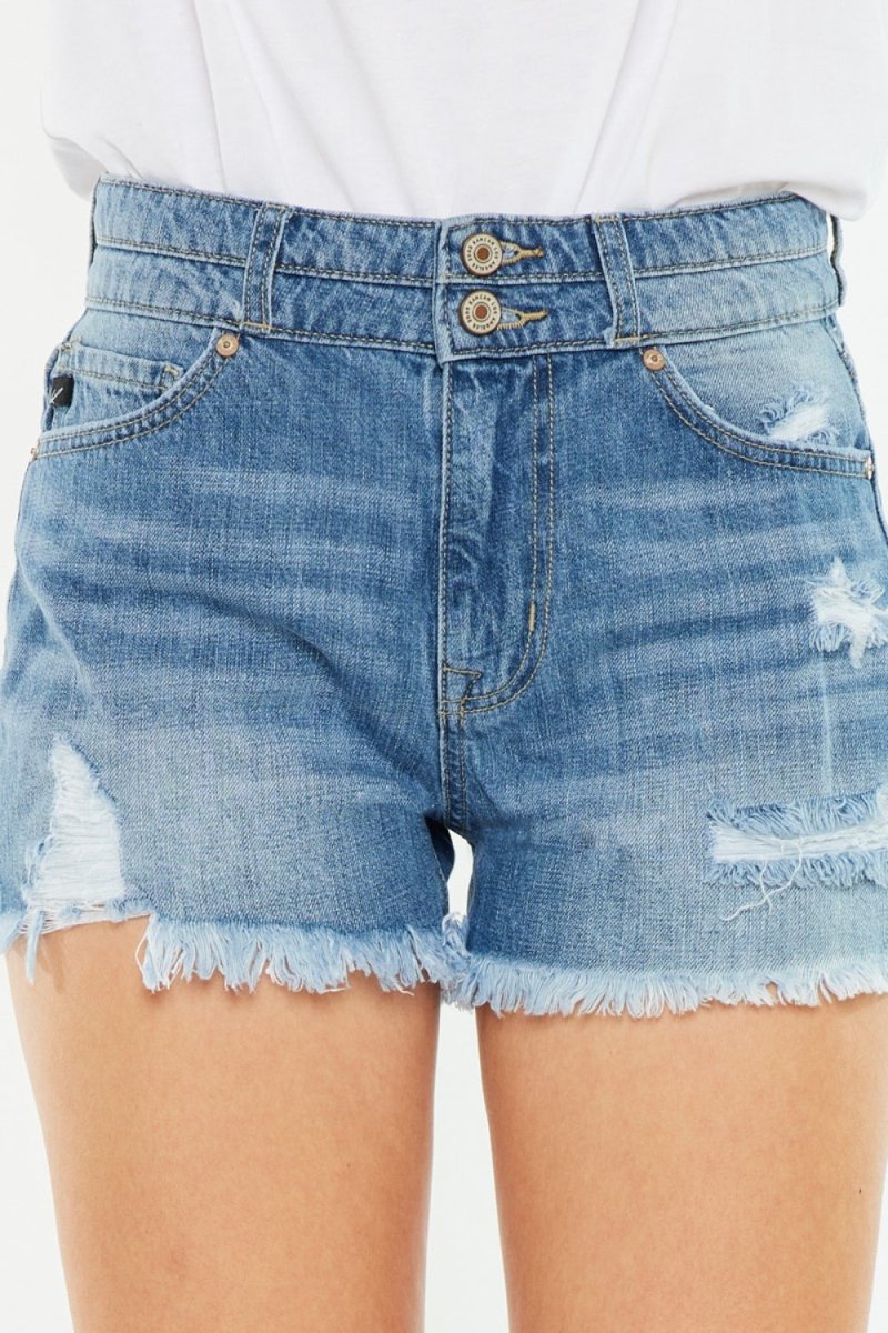 Kancan Full Size High Rise Raw Hem Denim Shorts - Bottoms