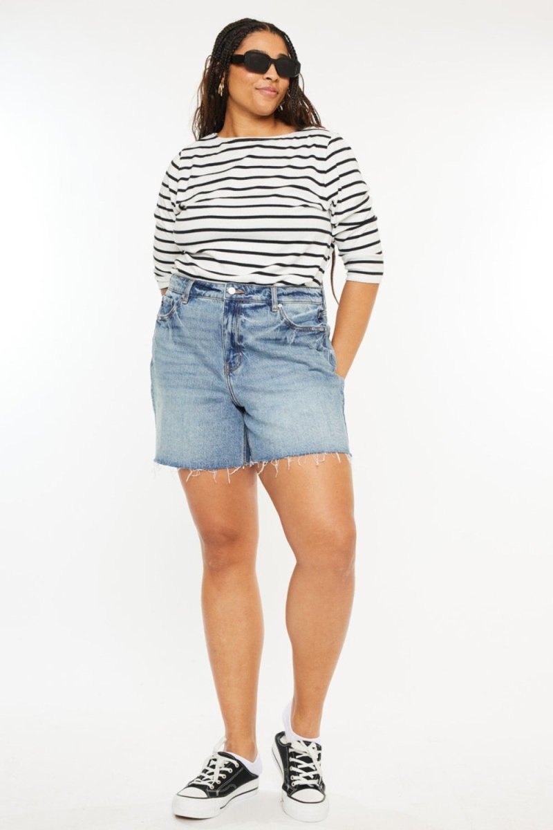 Kancan Full Size Raw Hem High Waist Denim Shorts - Bottoms
