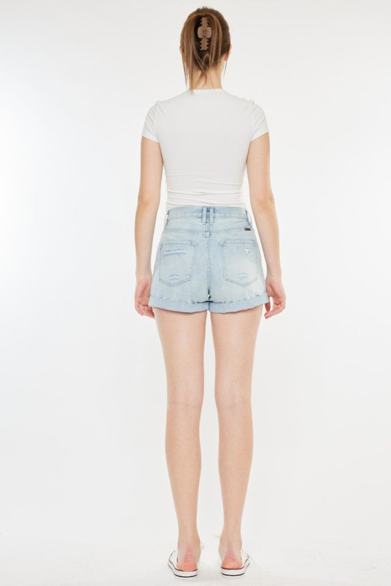 Kancan High Rise Repaired Mom Denim Shorts - Bottoms