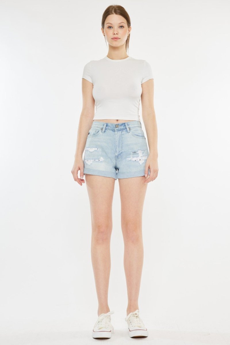 Kancan High Rise Repaired Mom Denim Shorts - Bottoms