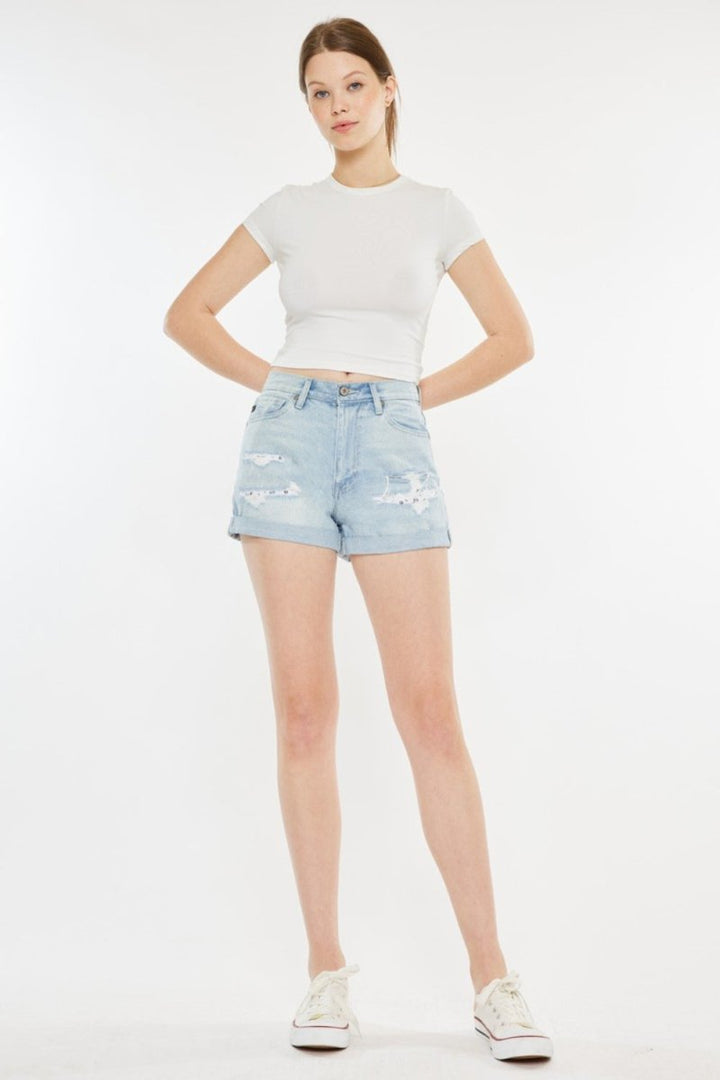 Kancan High Rise Repaired Mom Denim Shorts - Bottoms
