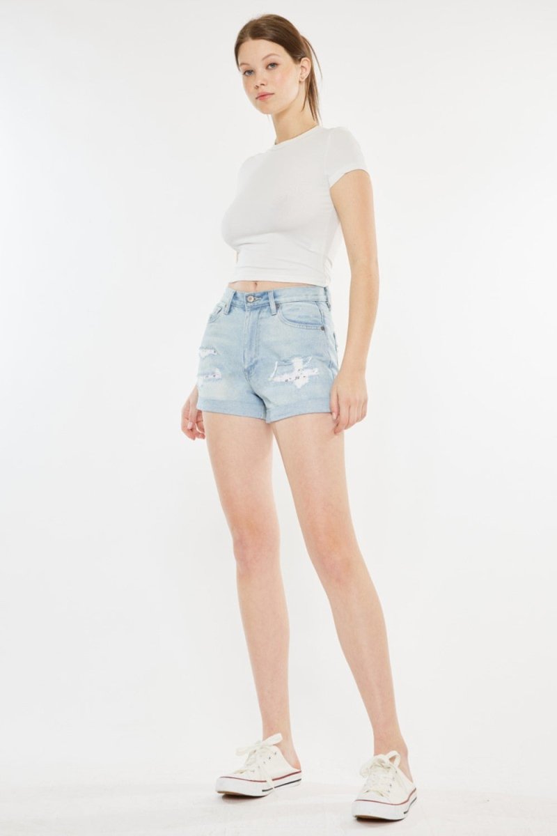 Kancan High Rise Repaired Mom Denim Shorts - Bottoms