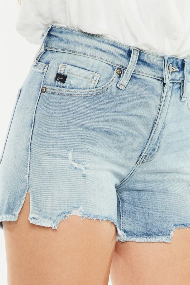 Kancan High Rise Side Slit Denim Shorts - Bottoms