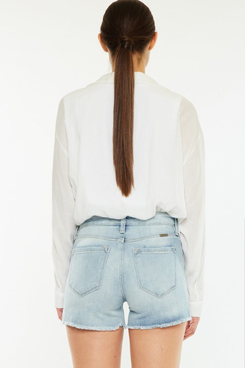 Kancan High Rise Side Slit Denim Shorts - Bottoms