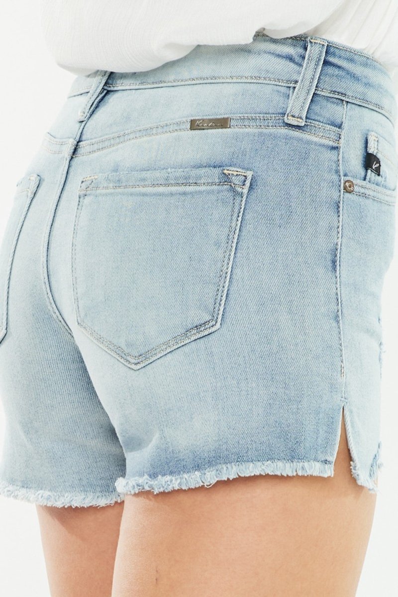 Kancan High Rise Side Slit Denim Shorts - Bottoms