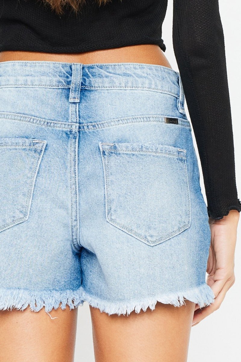 Kancan High Waist Frayed Denim Shorts - Bottoms