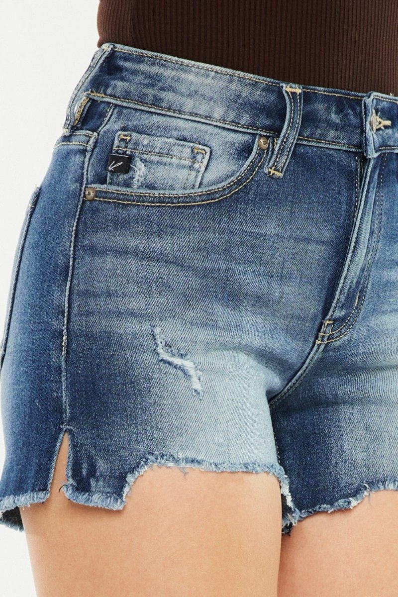 Kancan High Waist Raw Hem Denim Shorts - Bottoms