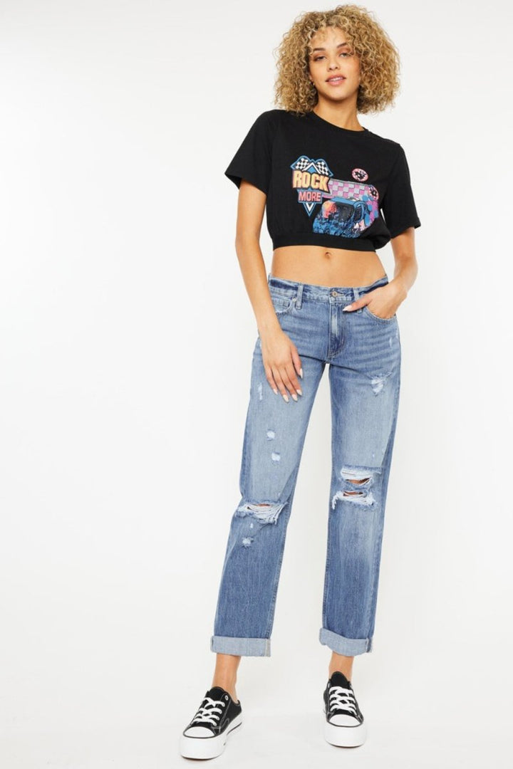 Kancan Mid Rise Distressed Straight Jeans - Bottoms Sale