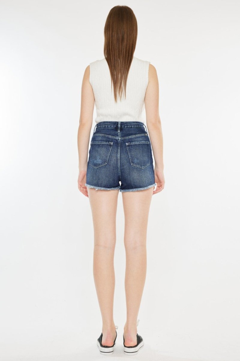 Kancan Raw Hem Button Fly Denim Shorts - Bottoms