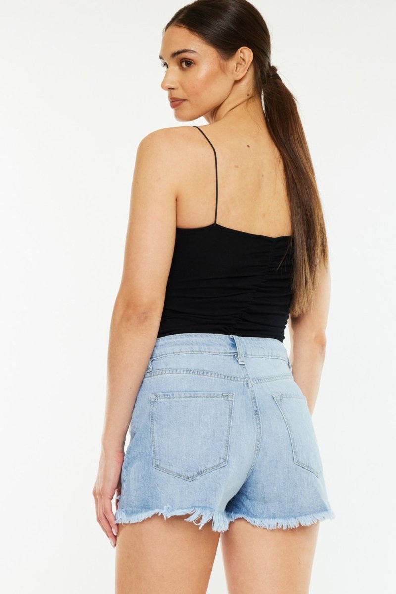 Kancan Raw Hem Distressed High Waist Denim Shorts - Bottoms