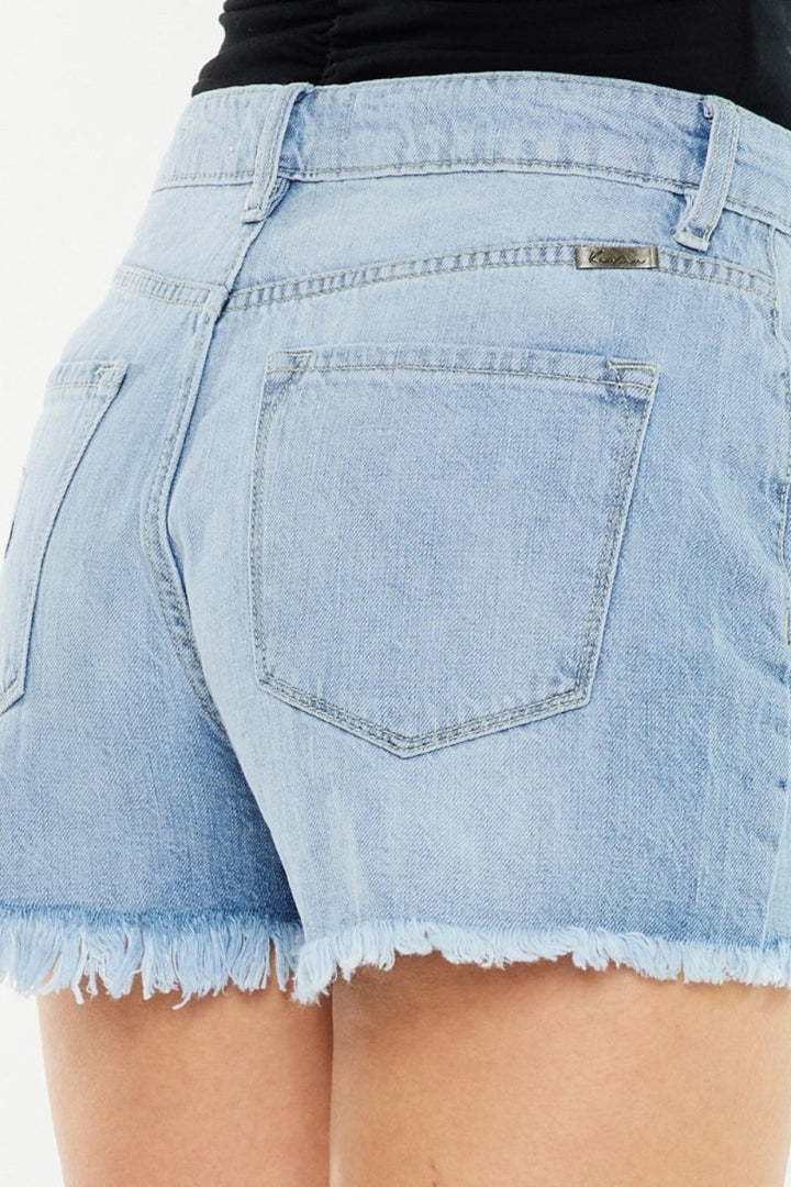 Kancan Raw Hem Distressed High Waist Denim Shorts - Bottoms