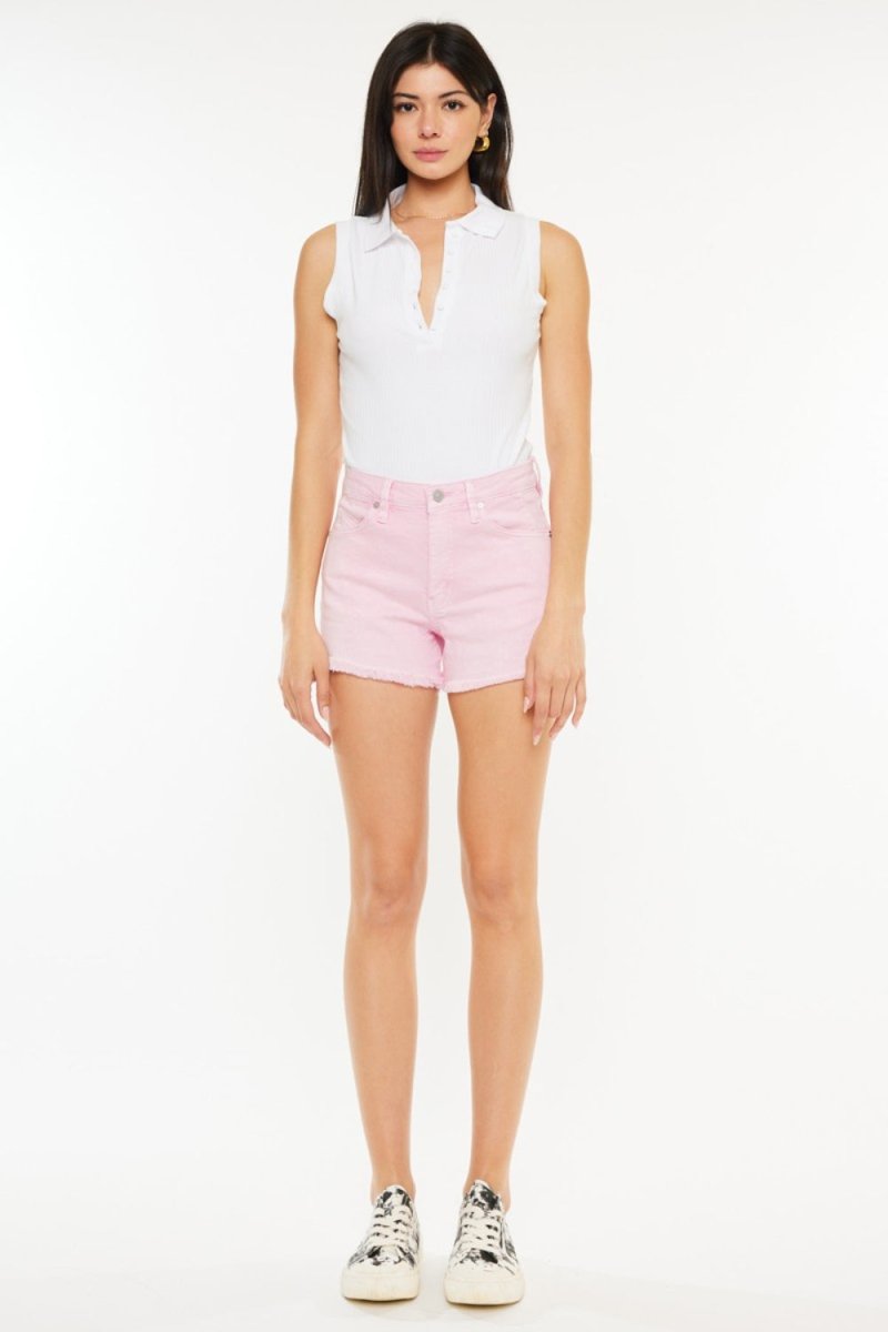 Kancan Raw Hem High Waist Denim Shorts - Bottoms