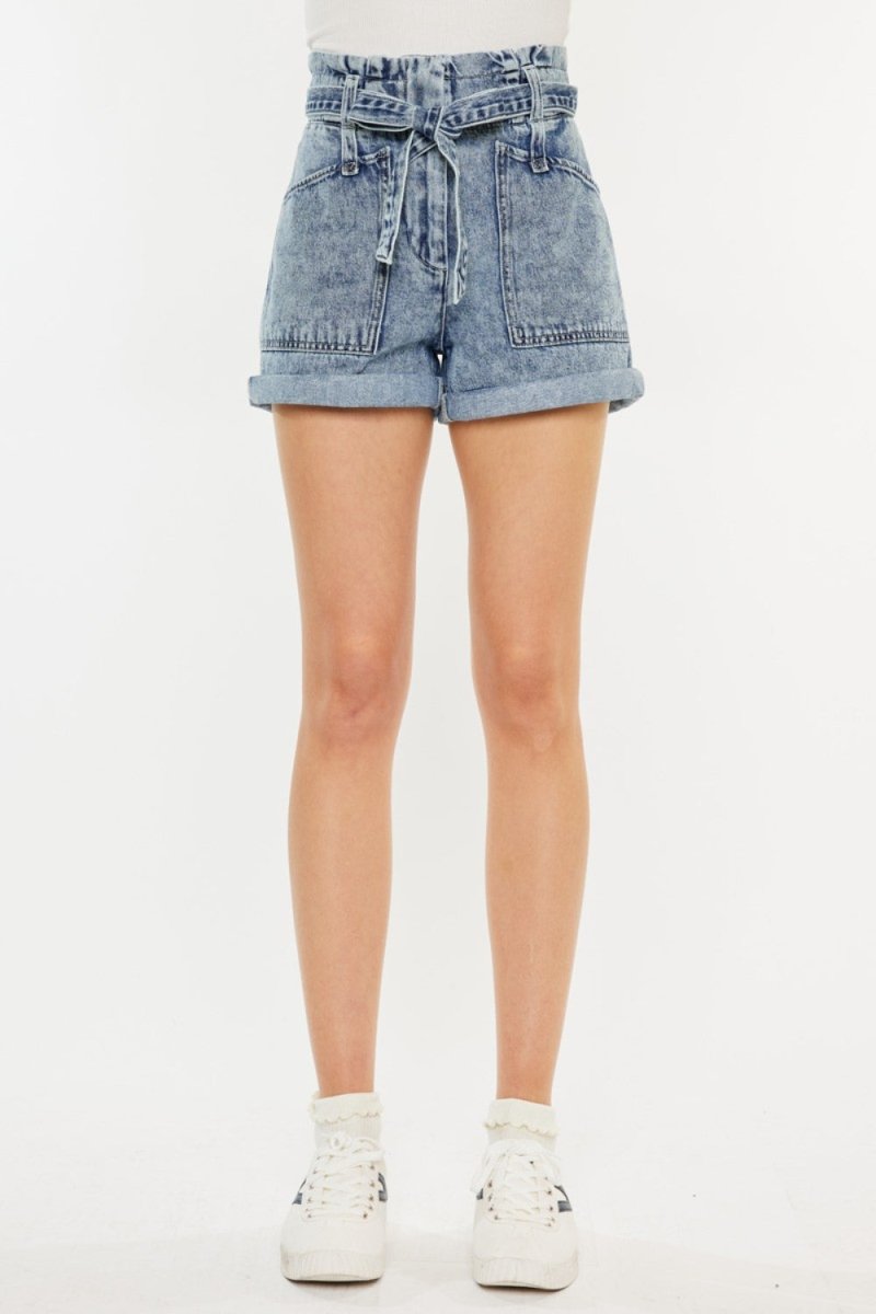 Kancan Ultra High Rise Paperbag Denim Shorts - Bottoms