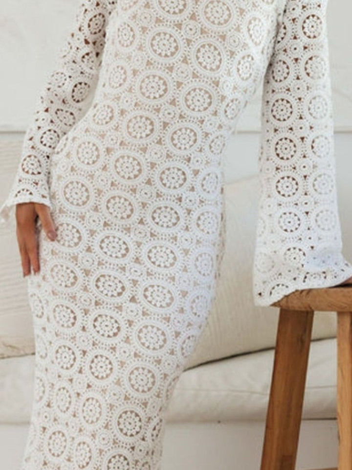 Lace Backless Round Neck Flare Sleeve Dress - Formal Dress