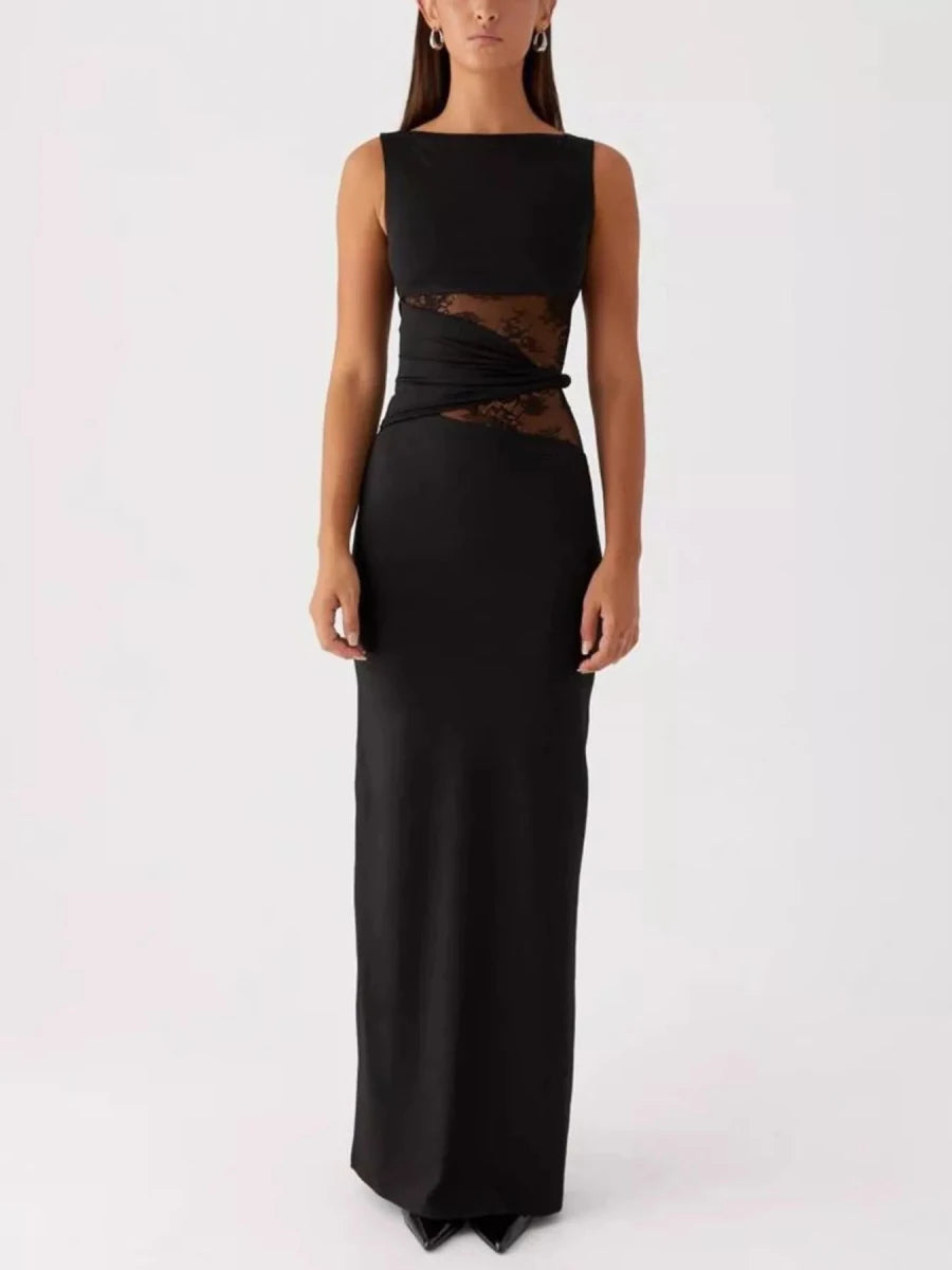 Lace Cutout Sleeveless Maxi Dress - 