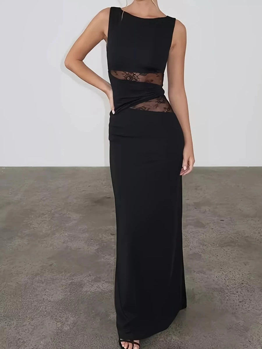 Lace Cutout Sleeveless Maxi Dress - 
