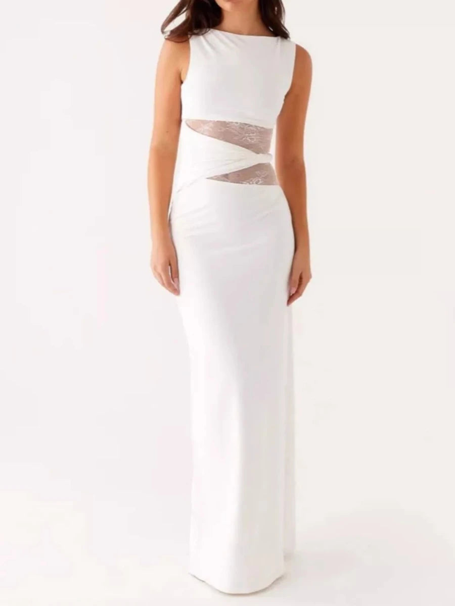 Lace Cutout Sleeveless Maxi Dress - 