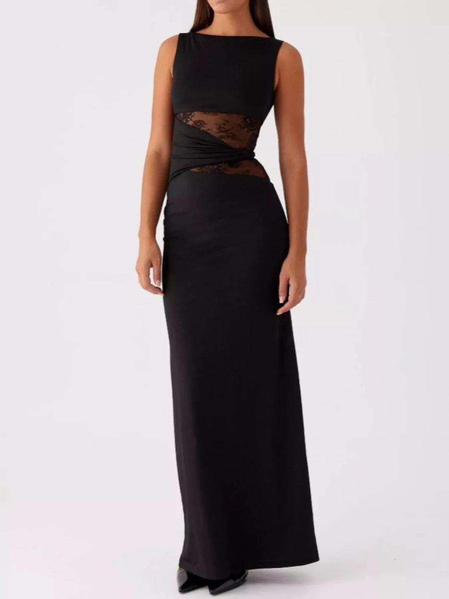 Lace Cutout Sleeveless Maxi Dress - 