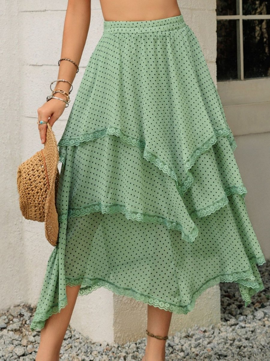 Lace Detail Layered Printed Skirt - Bottoms
