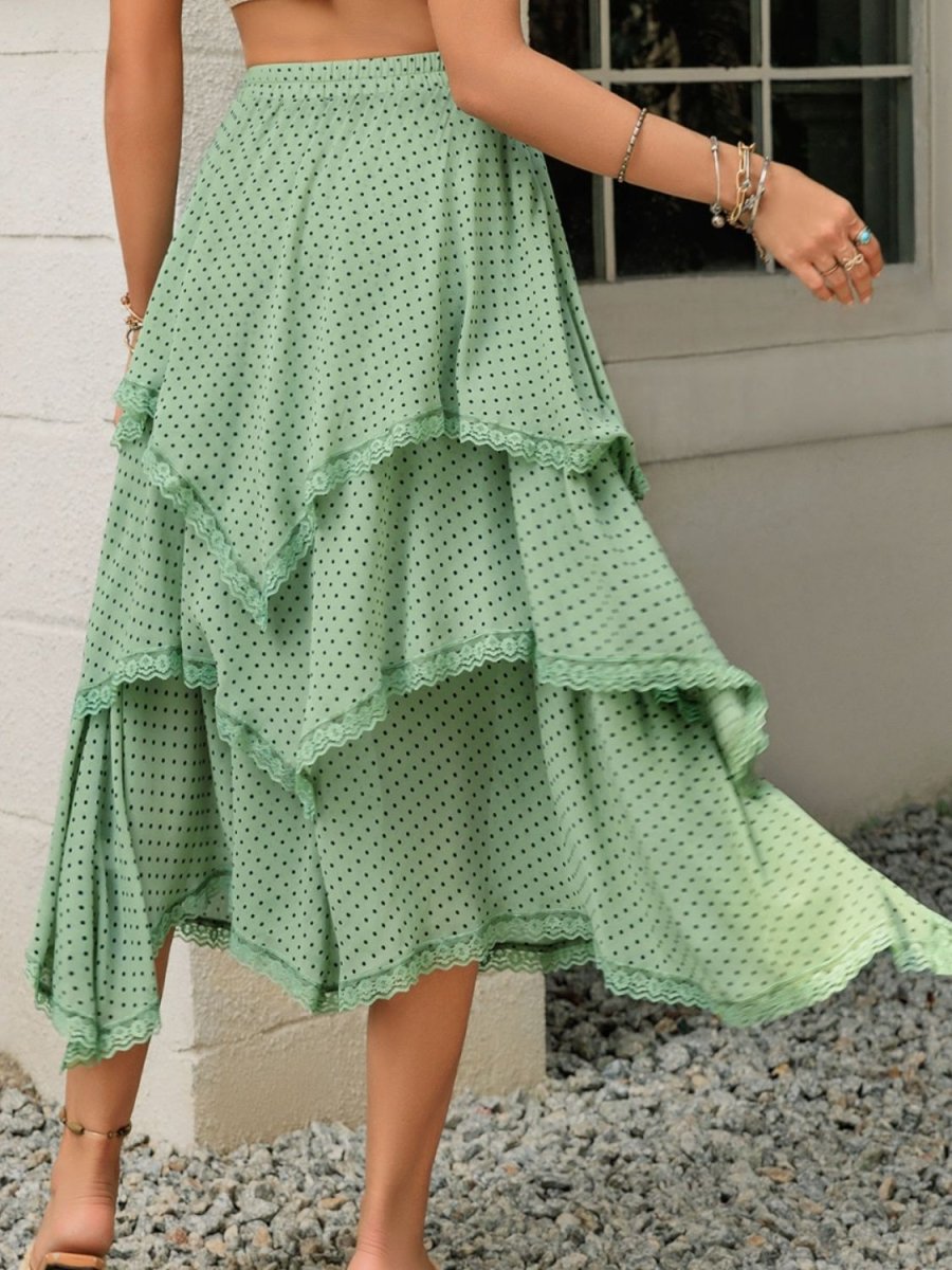 Lace Detail Layered Printed Skirt - Bottoms