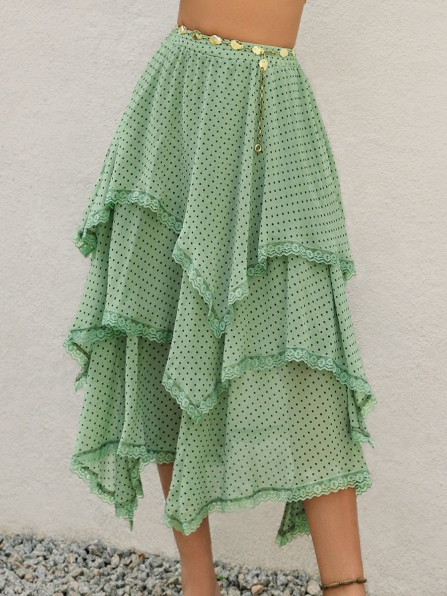 Lace Detail Layered Printed Skirt - Bottoms