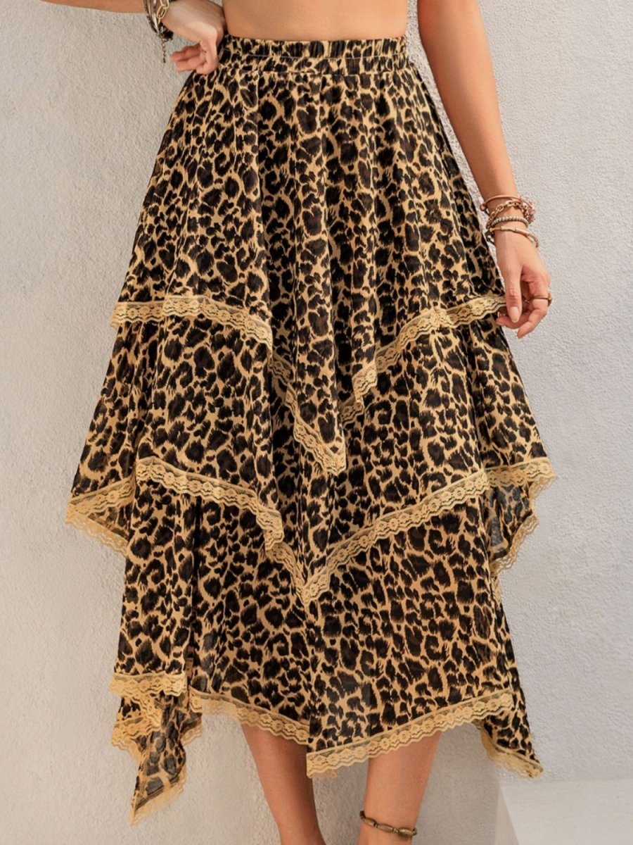 Lace Detail Layered Printed Skirt - Bottoms