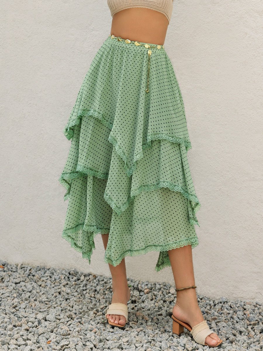 Lace Detail Layered Printed Skirt - Bottoms
