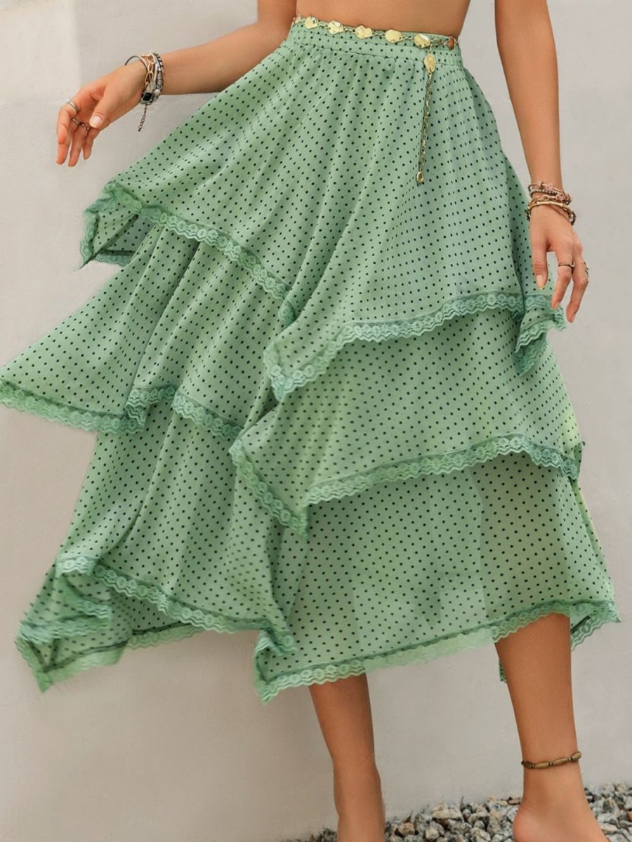 Lace Detail Layered Printed Skirt - Bottoms