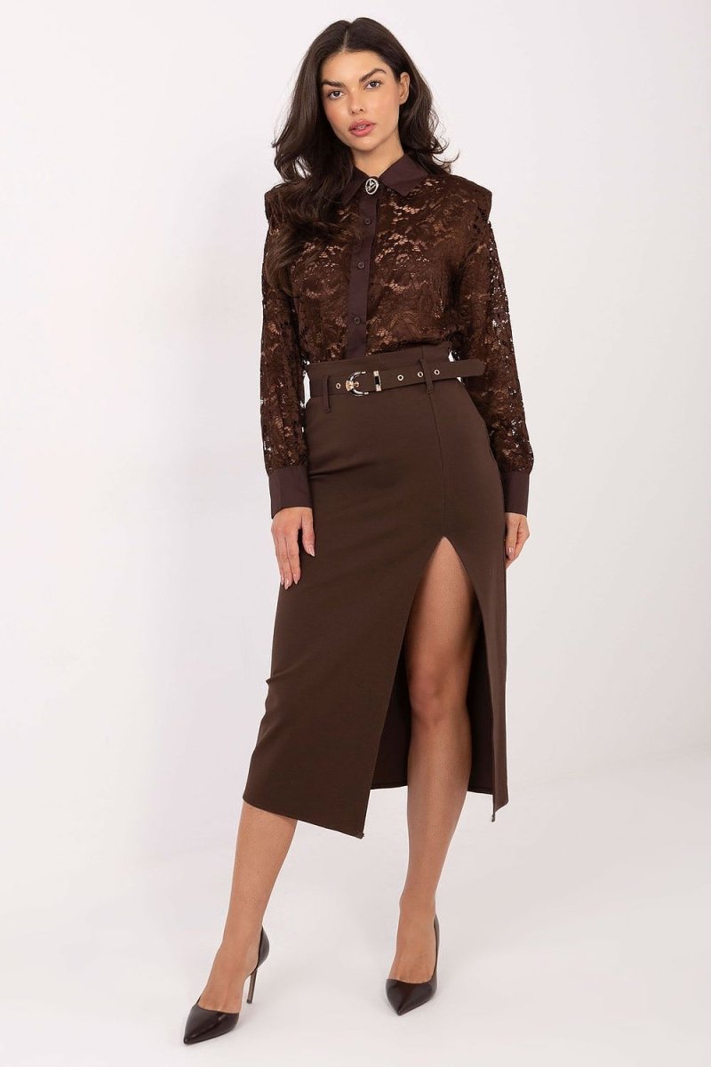 Lace Long Sleeve Shirt with Collar - 
