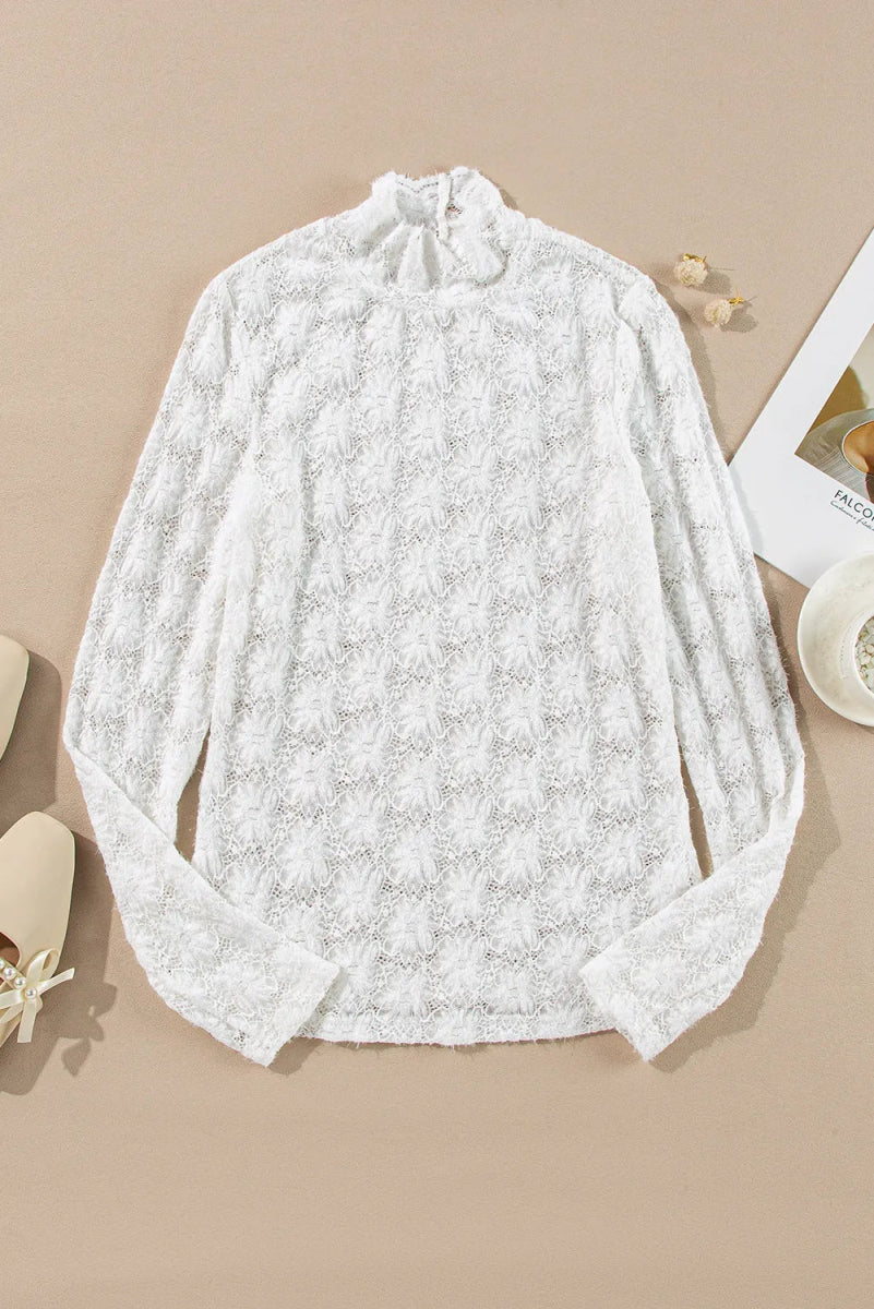 Lace Mock Neck Long Sleeve Top - Top