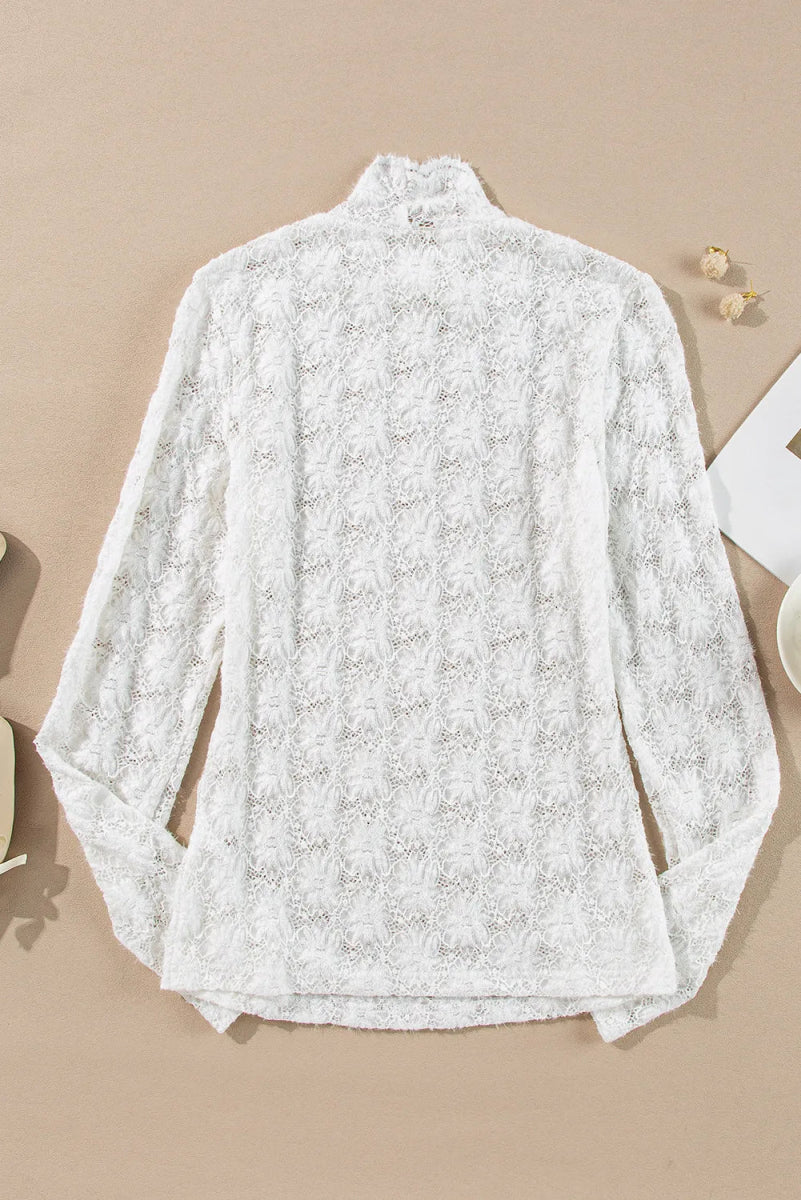 Lace Mock Neck Long Sleeve Top - Top