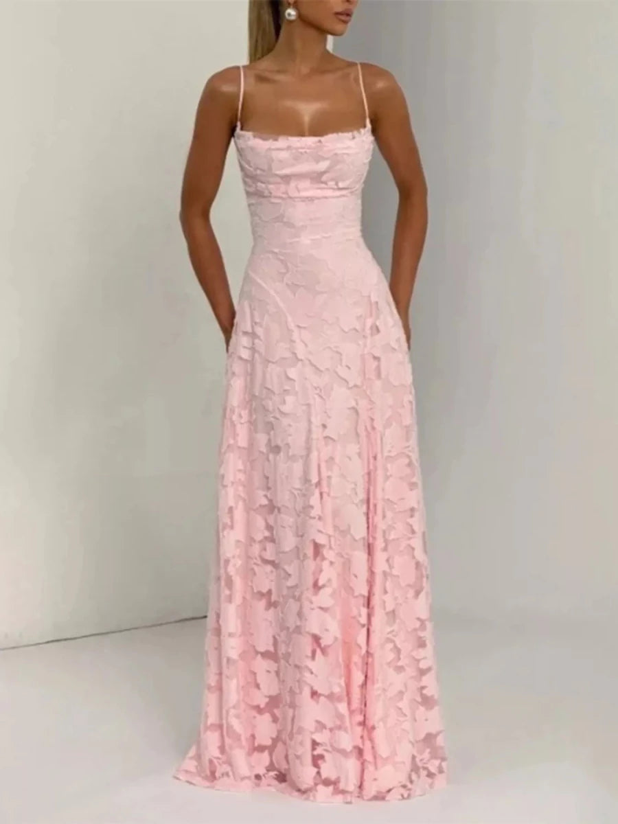 Lace Spaghetti Strap Maxi Dress - 