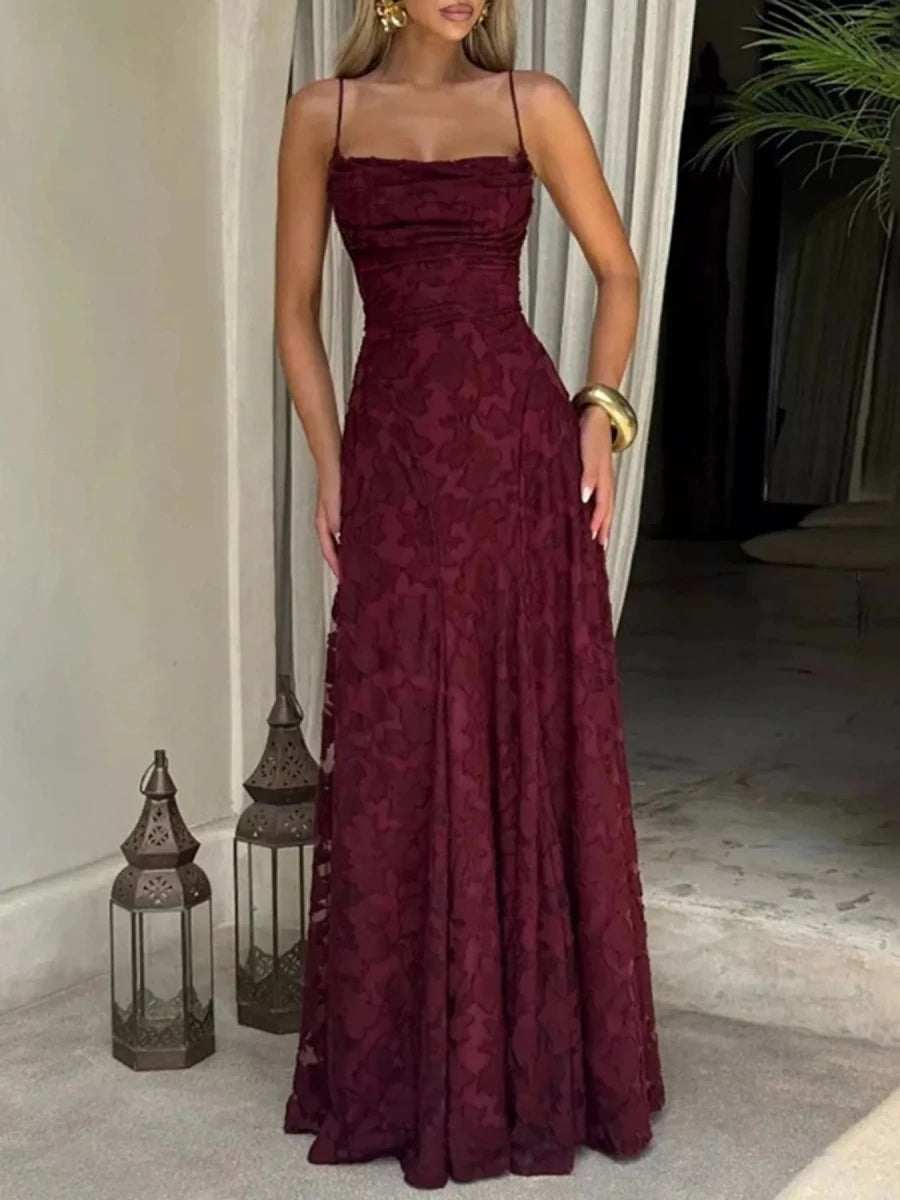 Lace Spaghetti Strap Maxi Dress - 