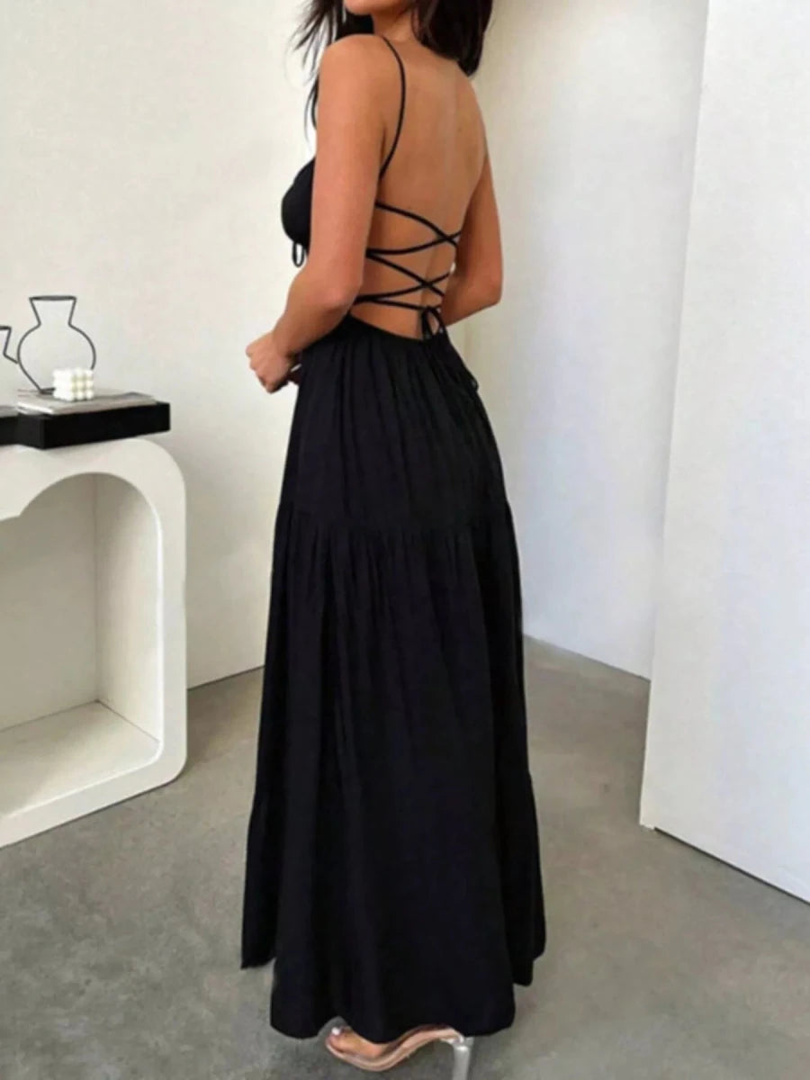 Lace Up Back Maxi Cami Dress - 