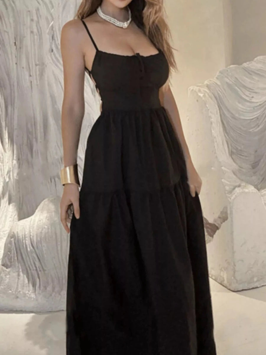 Lace Up Back Maxi Cami Dress - 