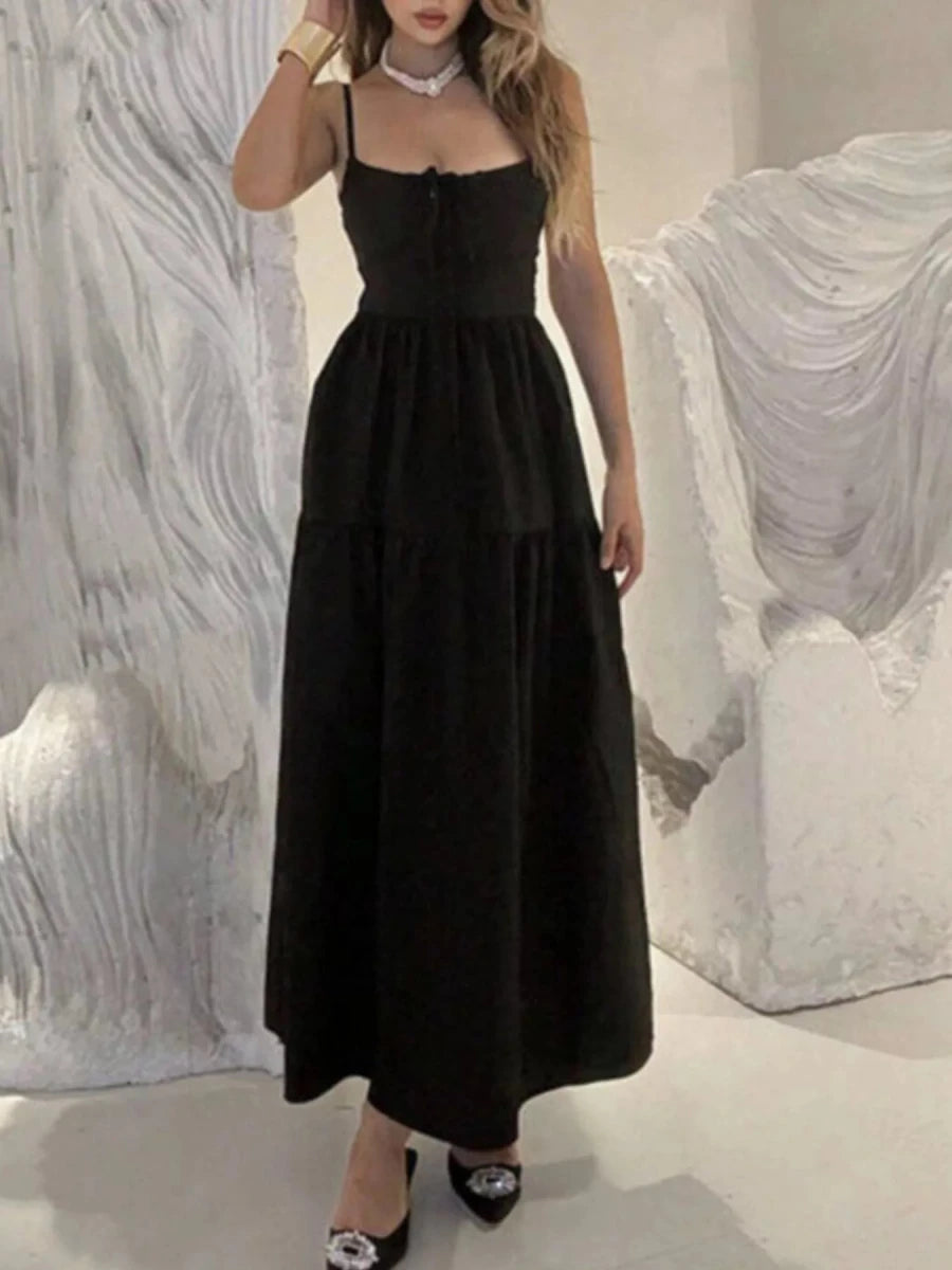 Lace Up Back Maxi Cami Dress - 