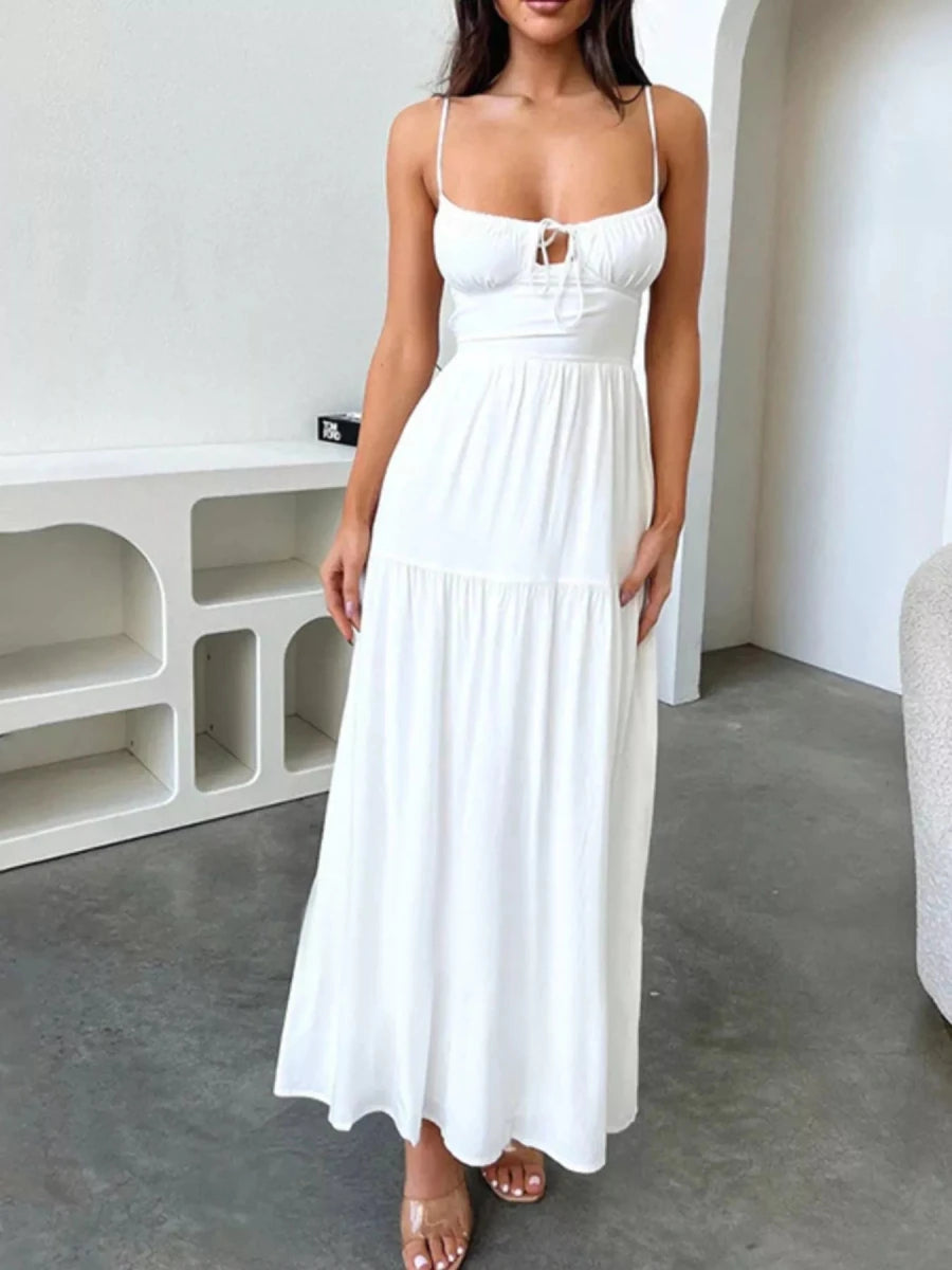 Lace Up Back Maxi Cami Dress - 
