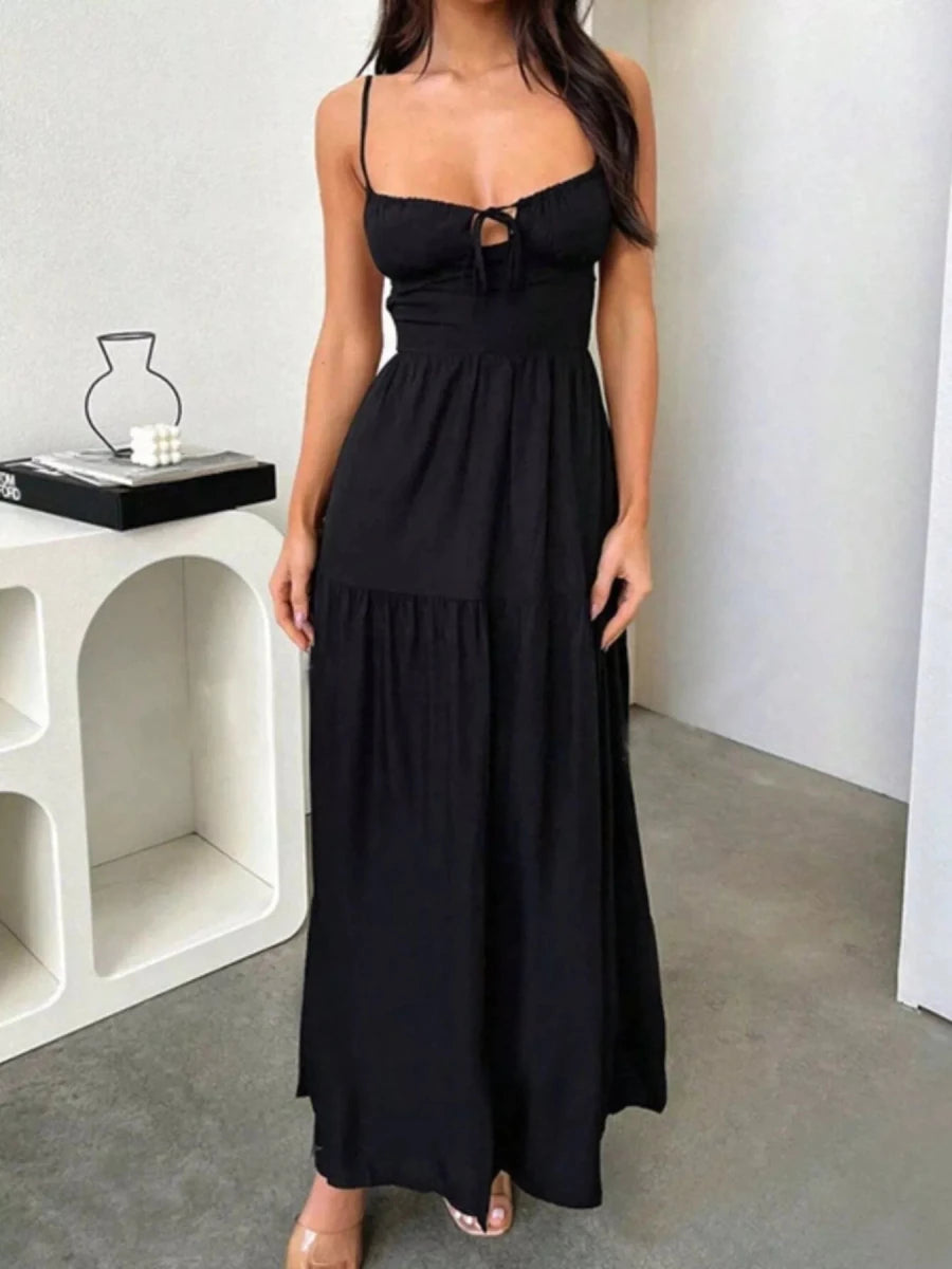 Lace Up Back Maxi Cami Dress - 