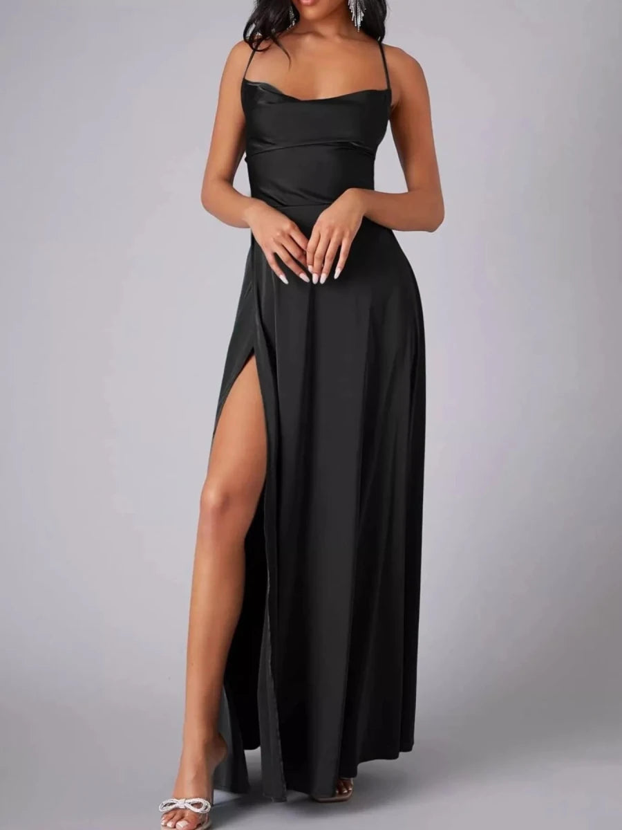 Lace Up Back Split Maxi Dress - 