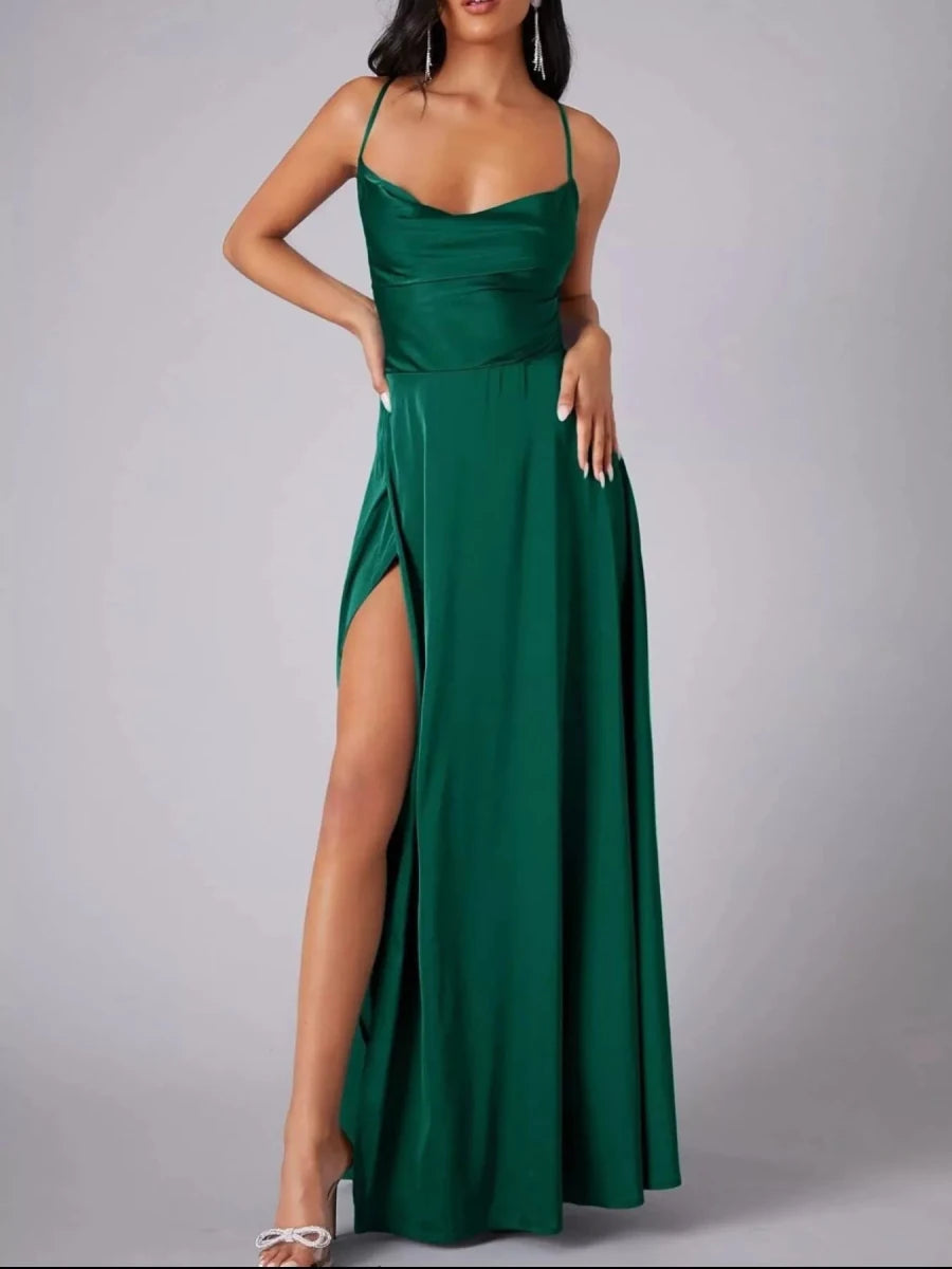 Lace Up Back Split Maxi Dress - 