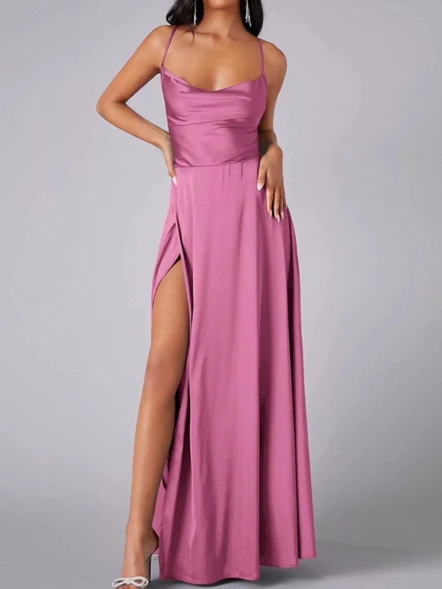 Lace Up Back Split Maxi Dress - 