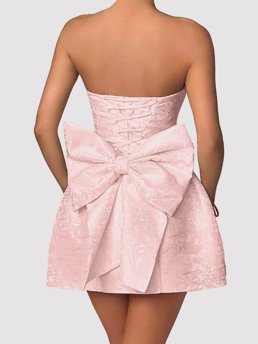 Lace - Up Sleeveless Satin Mini Dress with Bow - New Arrivals