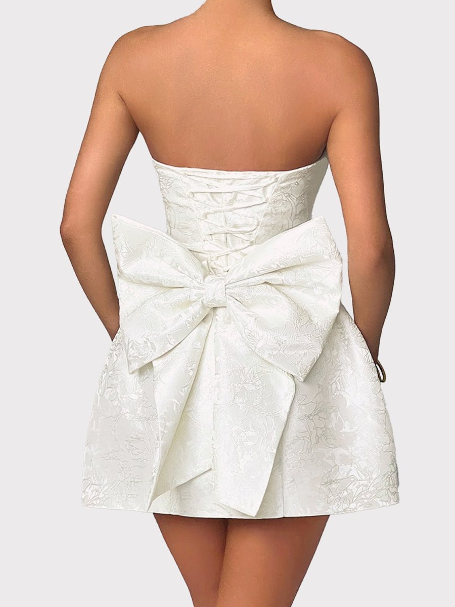 Lace - Up Sleeveless Satin Mini Dress with Bow - New Arrivals