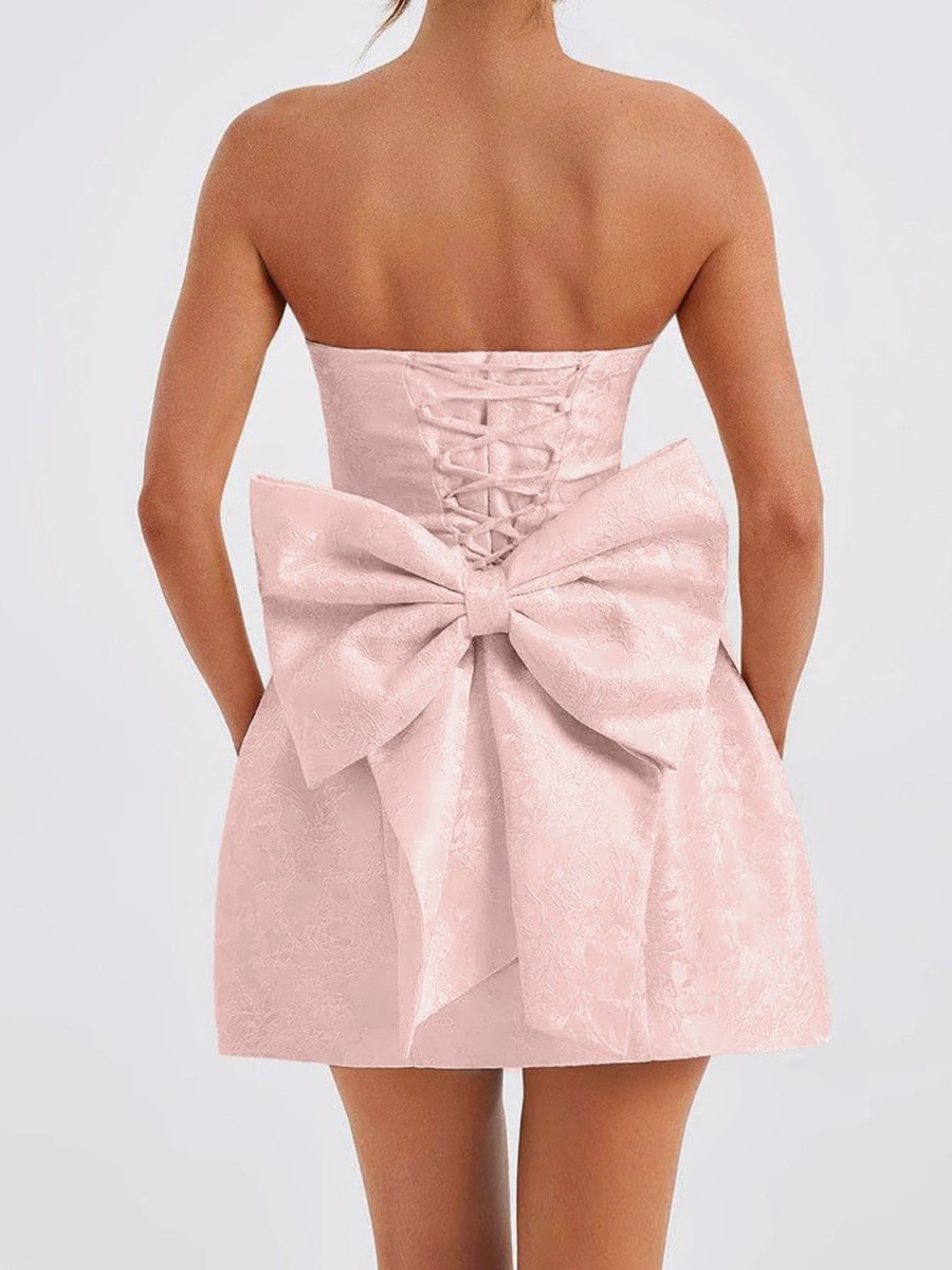 Lace - Up Sleeveless Satin Mini Dress with Bow - New Arrivals